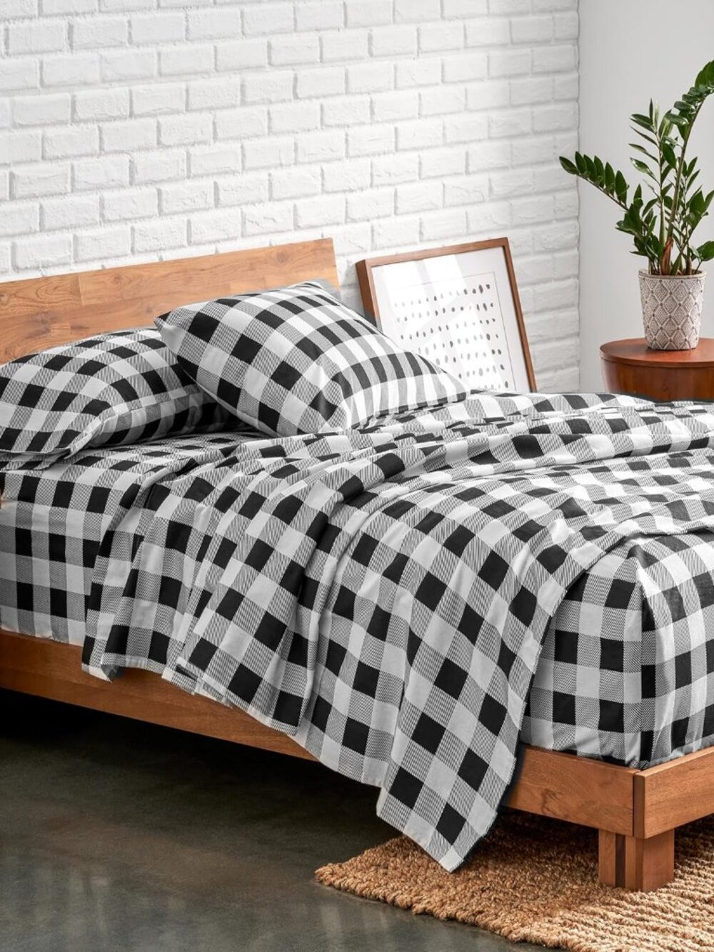 1- NEW IN BAG- BARE HOME 100% COTTON PLAID CALIFORNIA KING SHEET SET